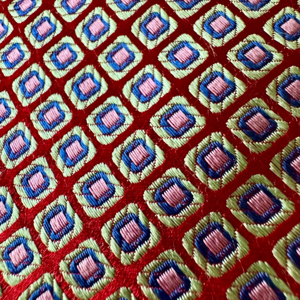 $275 - Holland & Sherry Red Blue Geometric Neck Tie - Saville Row - Made in USA - Picture 2 of 5